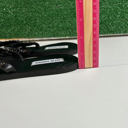 Steve Madden Edged Chain Embellished Slide Sandals Black 3 Strap Womens 7.5