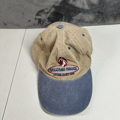 Volcano House Baseball Hat Cap Mens Strap Back Brown Blue Vintage Adjustable