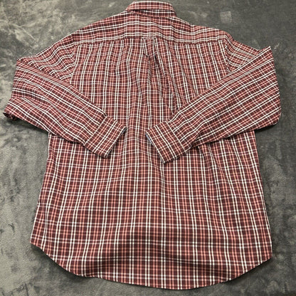 IZOD Shirt Mens Large Red White Plaid Button Up Long Sleeve Stretch Casual Work