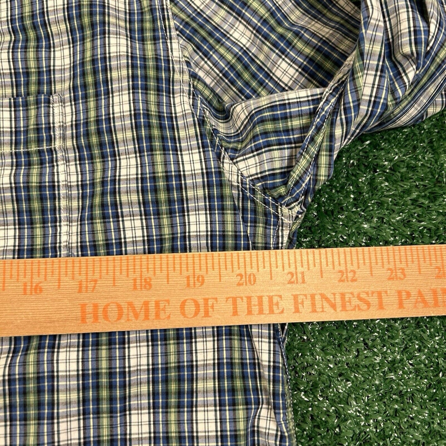 American Eagle Shirt Mens Medium Blue Green Plaid Button Up Long Sleeve Y2K