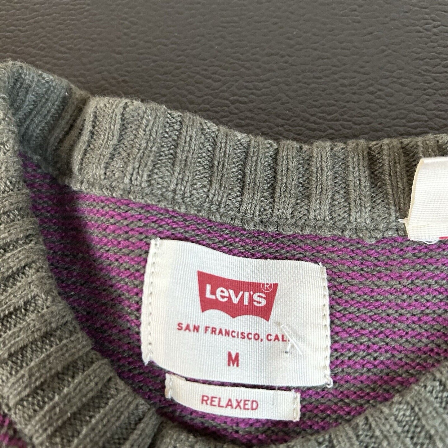 Levis Microstripe Crewneck Sweater Mens Medium Purple Green Sweatshirt NEW