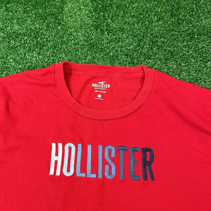 Hollister Shirt Mens Medium Red Short Sleeve Embroidered Spellout Y2K Casual