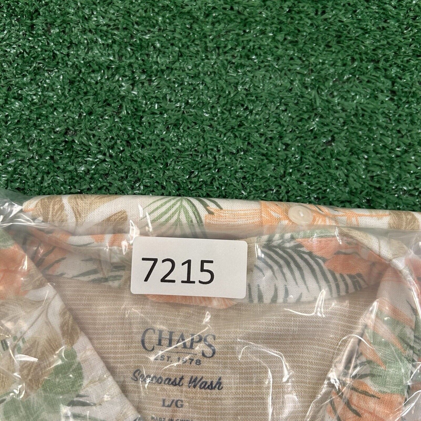 Chaps Hawaiian Shirt Men Large Orange Beige Floral Button Up Seacoast Wash Linen