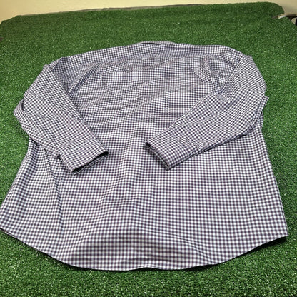 Nordstrom Dress Shirt Mens 17 33 Purple Blue Check Preppy Button Up Long Sleeve