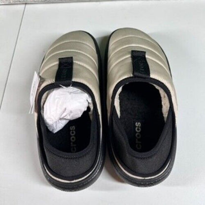 Crocs Classic Puff Mocs Beige Black Slip On Casual Comfort Shoes Womens 7 New