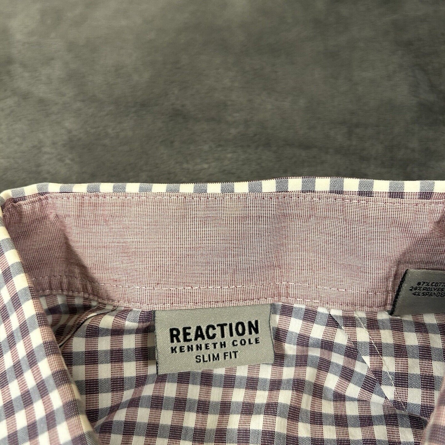 Kenneth Cole Dress Shirt Mens 16 34/35 Purple Blue Check Button Up Slim Fit