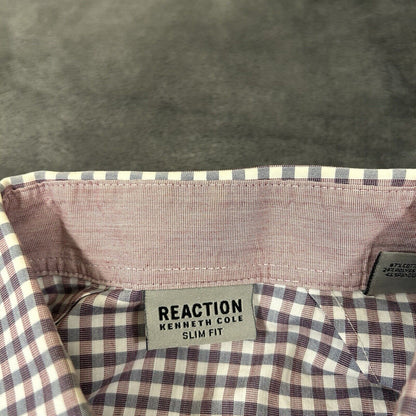 Kenneth Cole Dress Shirt Mens 16 34/35 Purple Blue Check Button Up Slim Fit