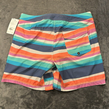 SAXX Betawave 2N1 Board Shorts Men 34" Orange Blue Striped Drawstring Swim NEW