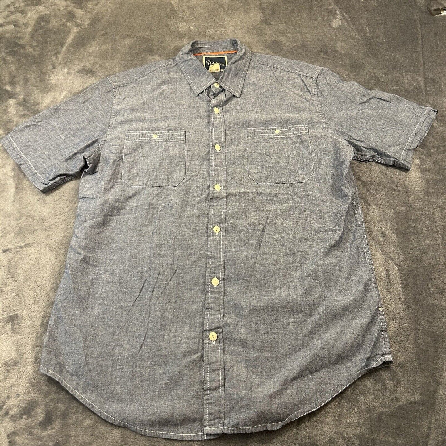 St Johns Bay Shirt Mens Large Blue Button Up Short Sleeve Double Pocket Casual