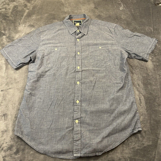 St Johns Bay Shirt Mens Large Blue Button Up Short Sleeve Double Pocket Casual