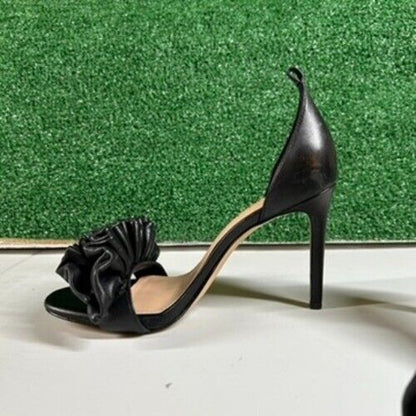 Gianni Bini Black Dress Sandal Ruffle Detail Heels Party Shoes Slip On Womens 8M