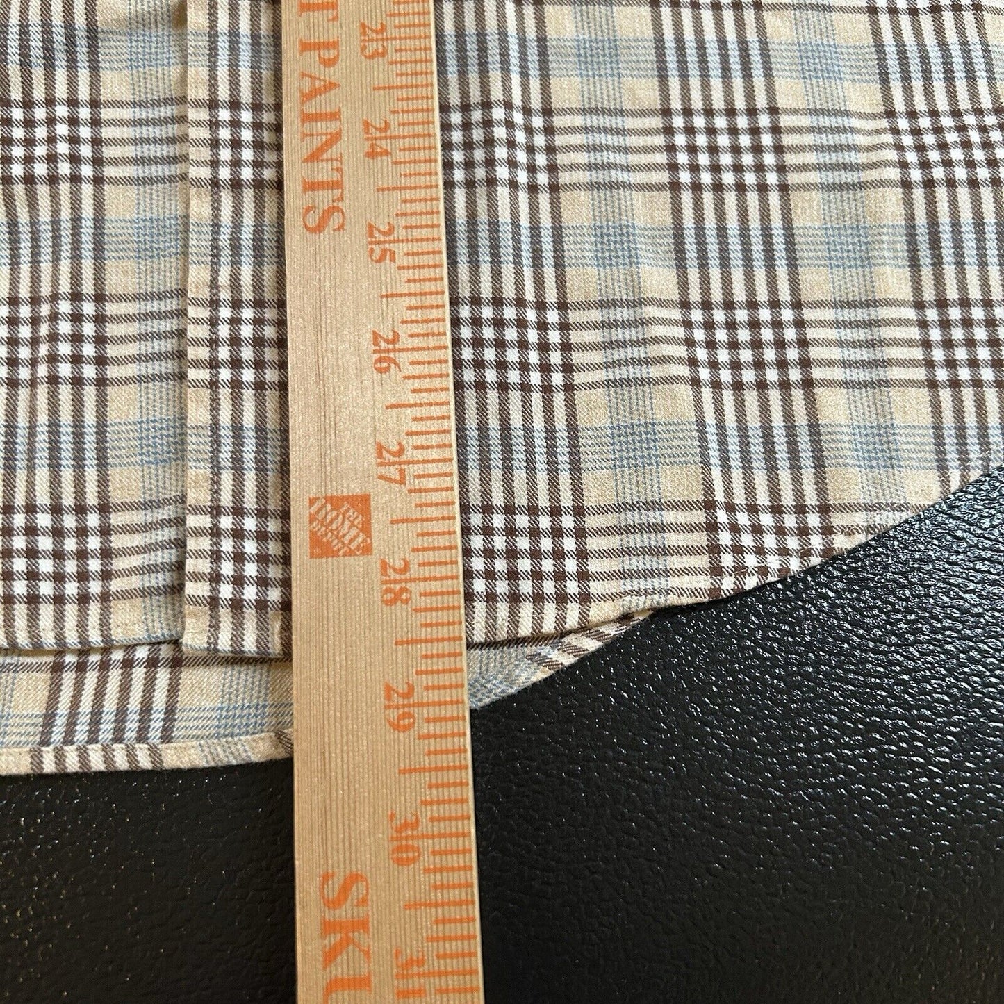 St Johns Bay Shirt Mens Medium Beige Blue Plaid Colorful Button Up Long Sleeve