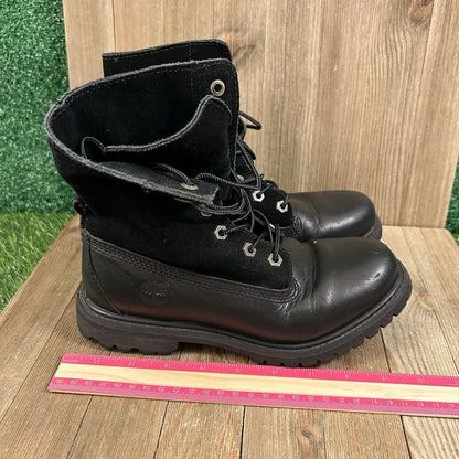 Timberland Authentics Boots Womens 6 M Black Ankle Leather Outdoor Lace Up
