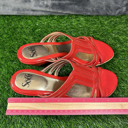 Sofft Sandals Womens 8 M Leather Strappy Wedge Slip On Casual Comfort Outdoor