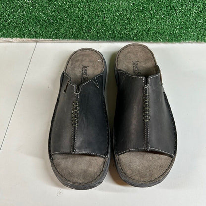 Josef Seibel Maverick 03 Leather Slides Sandals Comfort Black Mens 8/8.5 / 44EU