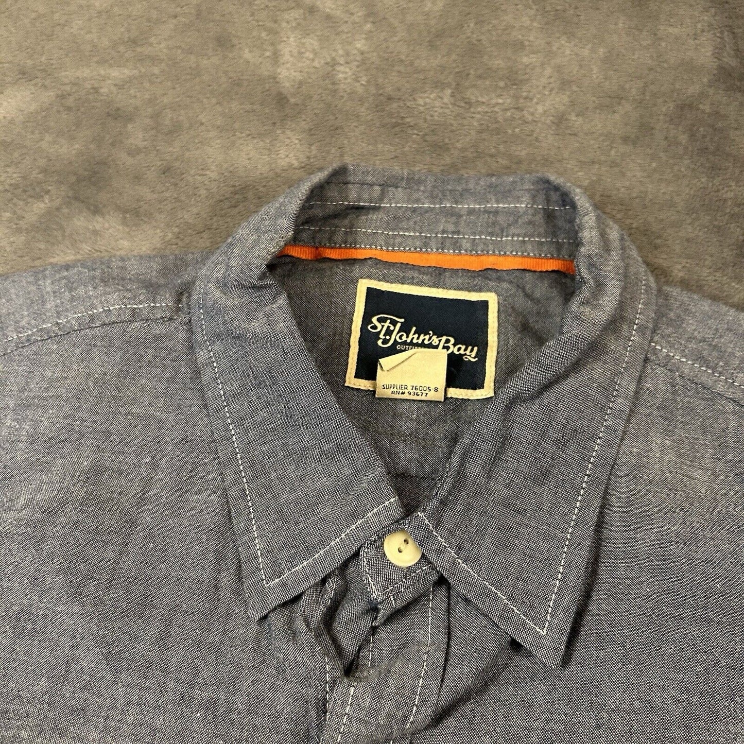 St Johns Bay Shirt Mens Large Blue Button Up Short Sleeve Double Pocket Casual