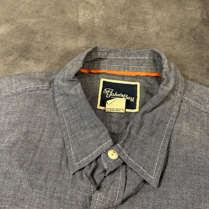 St Johns Bay Shirt Mens Large Blue Button Up Short Sleeve Double Pocket Casual