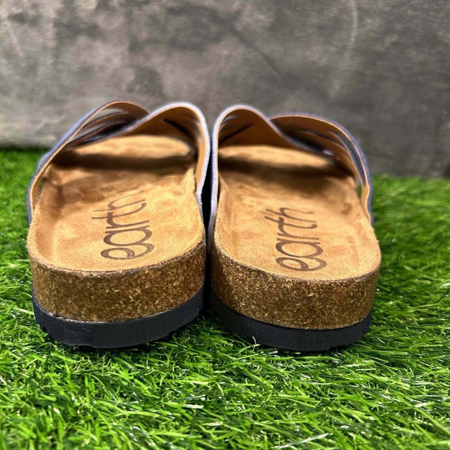 Earth Sandals Womens 9 M Blue Suede Slides Crossband Slip On Casual Comfort