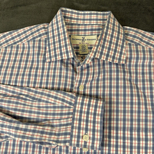 Fairway Greene Shirt Mens Large Blue White Red Check Button Up Long Sleeve Golf