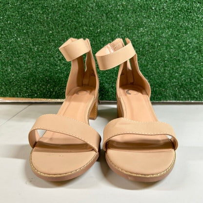 Journee Collection Ankle Strap Block Heel Sandals Open Toe Beige Nude Womens 11