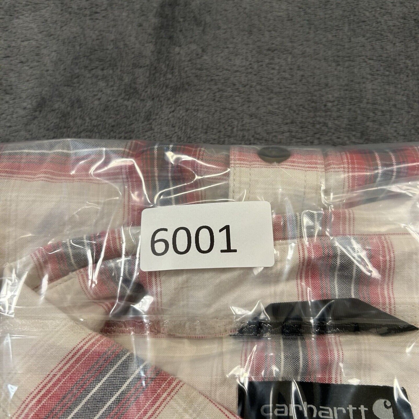 Carhartt Shirt Mens Extra Large White Red Plaid Button Up Short Sleeve Flap