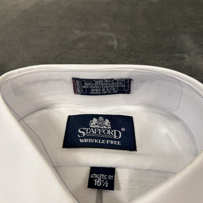 Stafford Shirt Mens 16.5 White Button Up Short Sleeve Athletic Fit Casual New