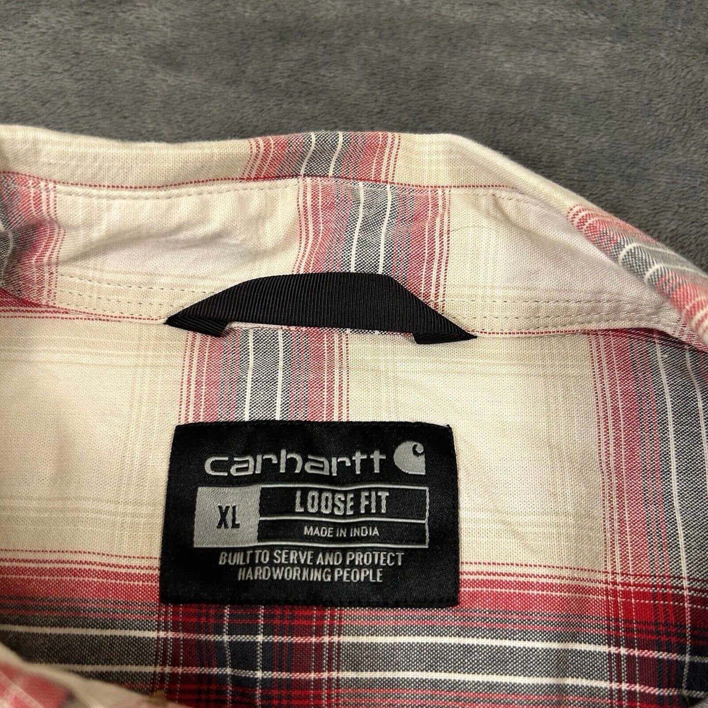 Carhartt Shirt Mens Extra Large White Red Plaid Button Up Short Sleeve Flap