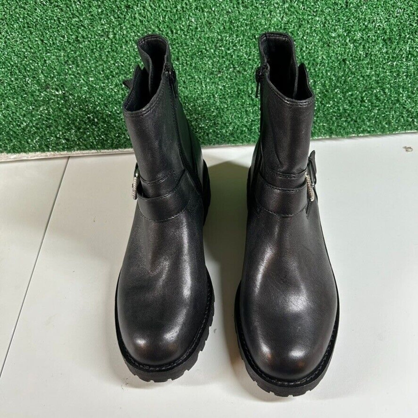 Lucky Brand Taini Boots Buckle Side Zip Ankle Booties Black Leather Womens 10 M