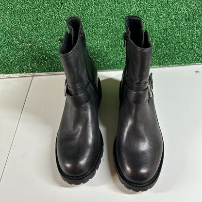 Lucky Brand Taini Boots Buckle Side Zip Ankle Booties Black Leather Womens 10 M