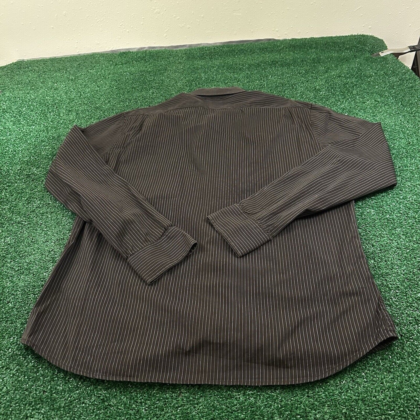 Gap Shirt Mens Large Brown White Striped Fitted Button Up Long Sleeve Casual