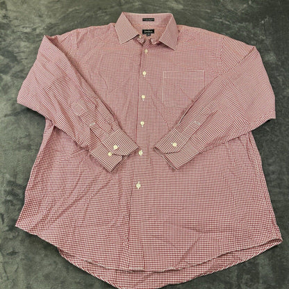 Neiman Marcus Shirt Mens 16.5 32.33 Red White Houndstooth Button Up Long Sleeve