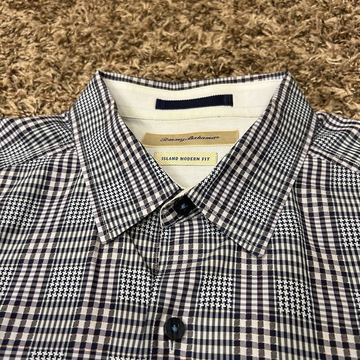 Tommy Bahama Button Up Shirt Mens Large Blue White Plaid Island Modern Fit