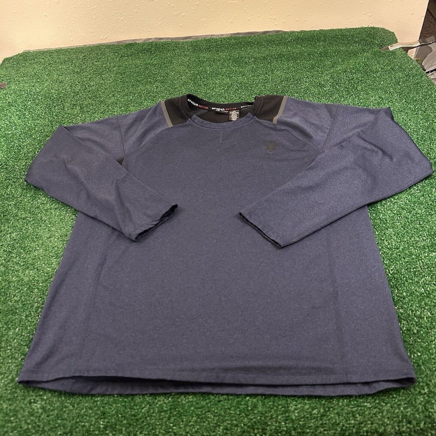 Spyder Active Shirt Mens Large Navy Long Sleeve Athletic Stretch Running Outdoor