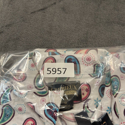 Cremieux Shirt Mens Medium White Paisley Loud Button Up Short Sleeve Stretch NEW