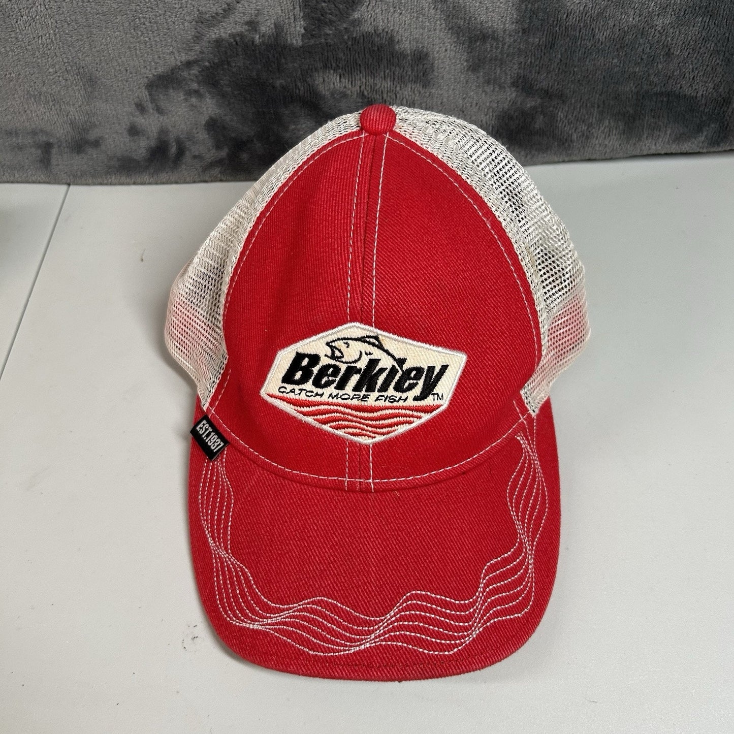 Berkley Trucker Hat Cap Mens Snapback Red White Catch More Fish Fishing Adjust