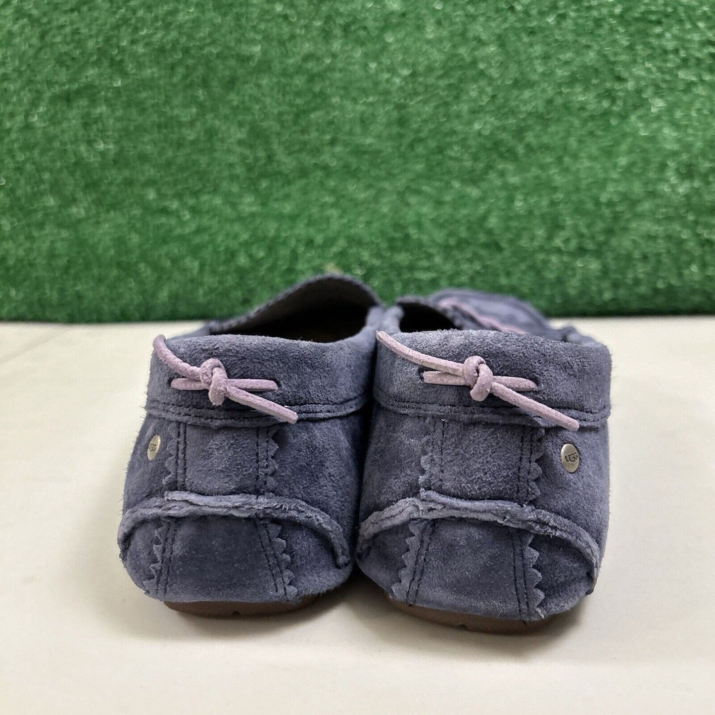 Ugg Ansley Moccasins Womens 10 M Blue Suede Slippers Casual Comfort Fur Warm