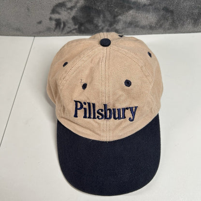 Vintage Pillsbury Baseball Hat Cap Mens Strap Back Beige Blue Retro Adjustable