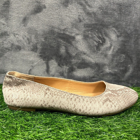 Born Adour Flats Womens 7 M Gray Beige Snakeskin Leather Shoes Slip On Casual