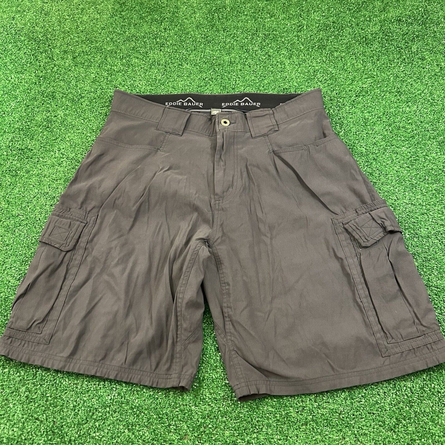 Eddie Bauer Cargo Shorts Mens 32 Gray Casual Outdoor Hiking Trail Nylon Stretch