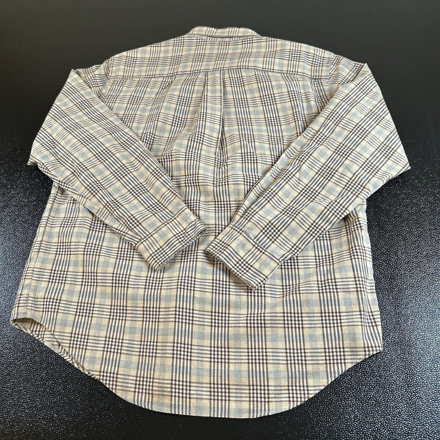 St Johns Bay Shirt Mens Medium Beige Blue Plaid Colorful Button Up Long Sleeve