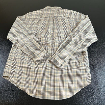 St Johns Bay Shirt Mens Medium Beige Blue Plaid Colorful Button Up Long Sleeve