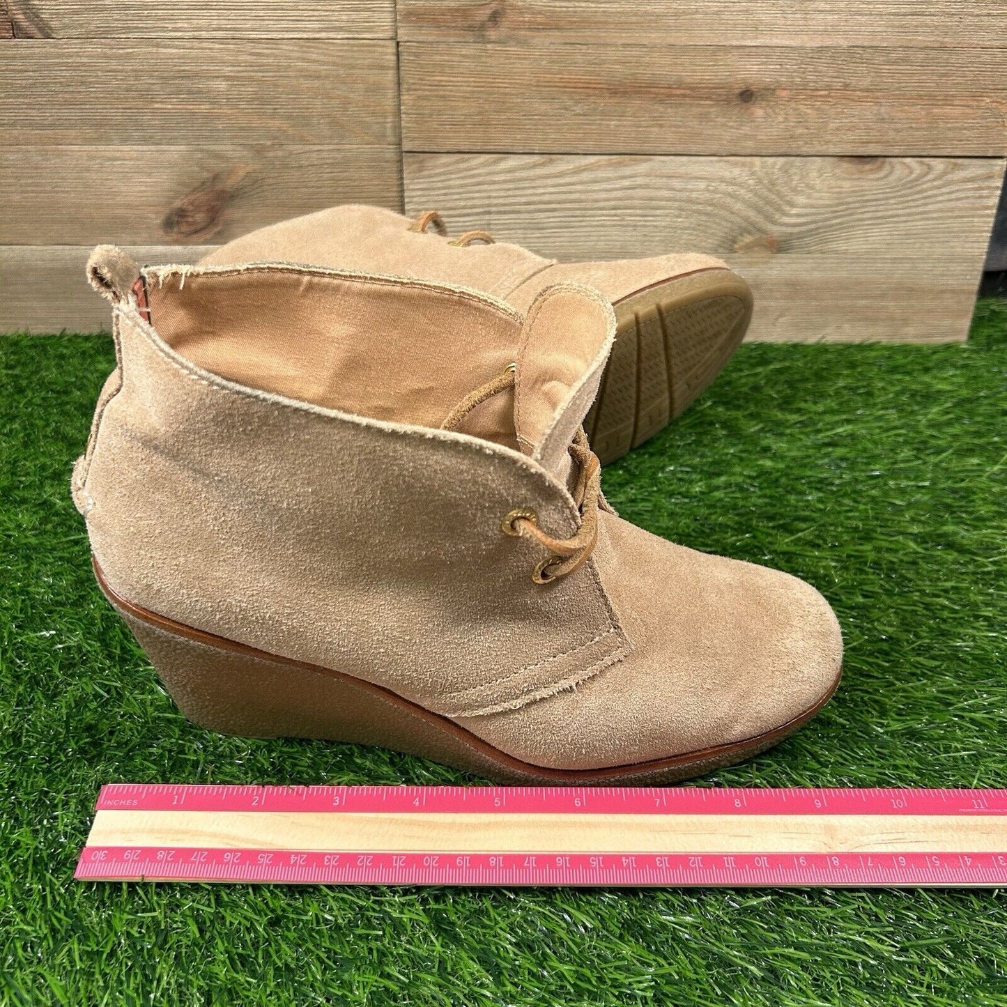 Sperry Harlow Boots Womens 8 M Brown Suede Leather Ankle Booties Casual Wedge