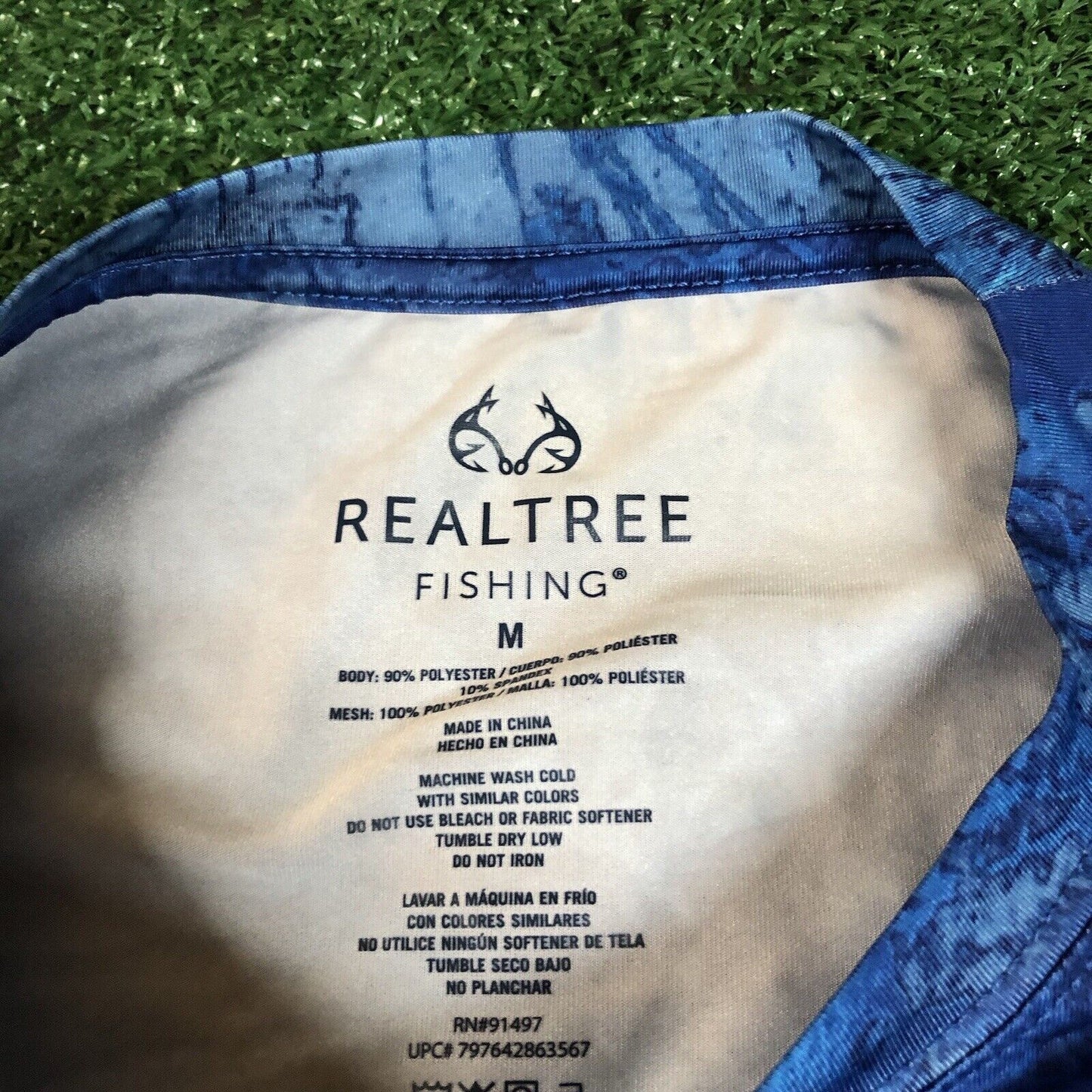 Realtree Fishing Shirt Mens Medium Blue Camo Short Sleeve Athletic Stretch