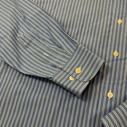 J Crew Shirt Mens Extra Large 17 17.5 Blue White Striped Button Up Long Sleeve