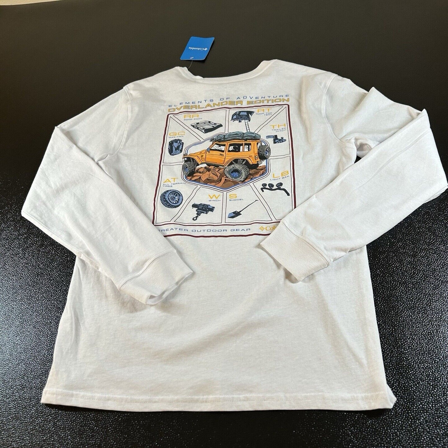 Columbia Shirt Mens Small White Long Sleeve Car Outdoor Graphic Tee Casual New
