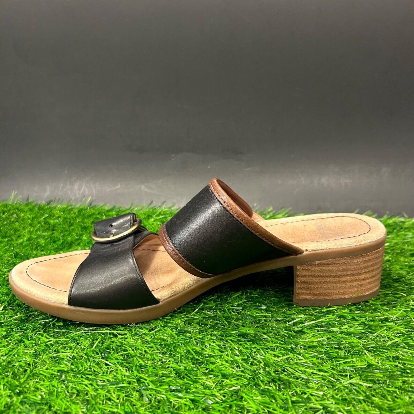 Dansko Lenny Sandals Womens 10.5 Black Brown Leather Double Strap Casual Comfort