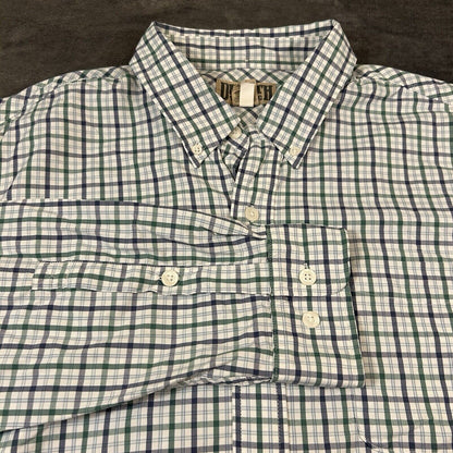 Duluth Trading Shirt Mens Extra Large White Green Check Button Up Nylon Stretch