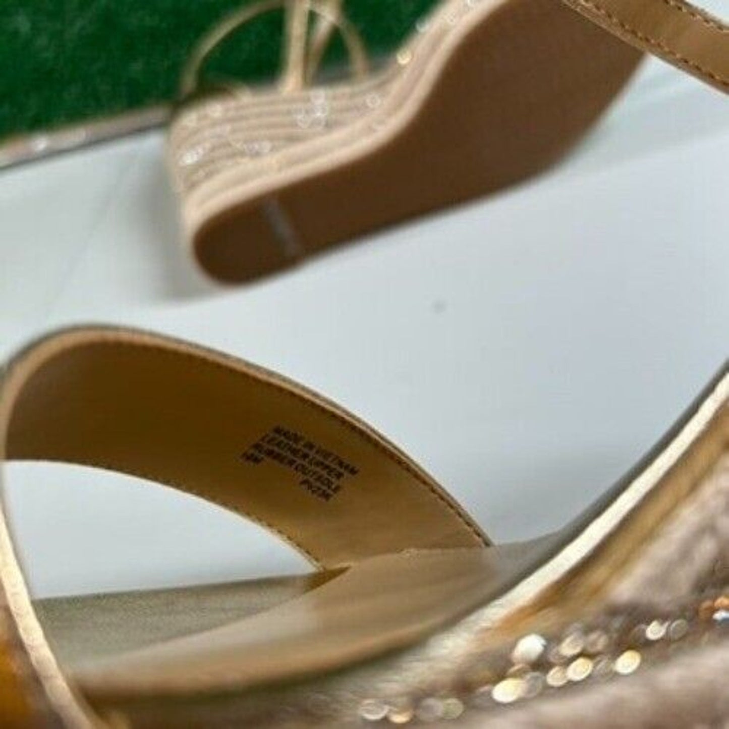 Michael Kors Kayla Metallic Leather Rhinestone Espadrille Wedge Sandals Women 10