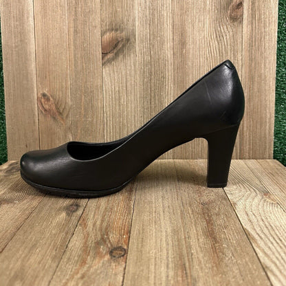 Rockport Total Motion Heels Womens 10 M Black Pumps Leather Slip On Comfort