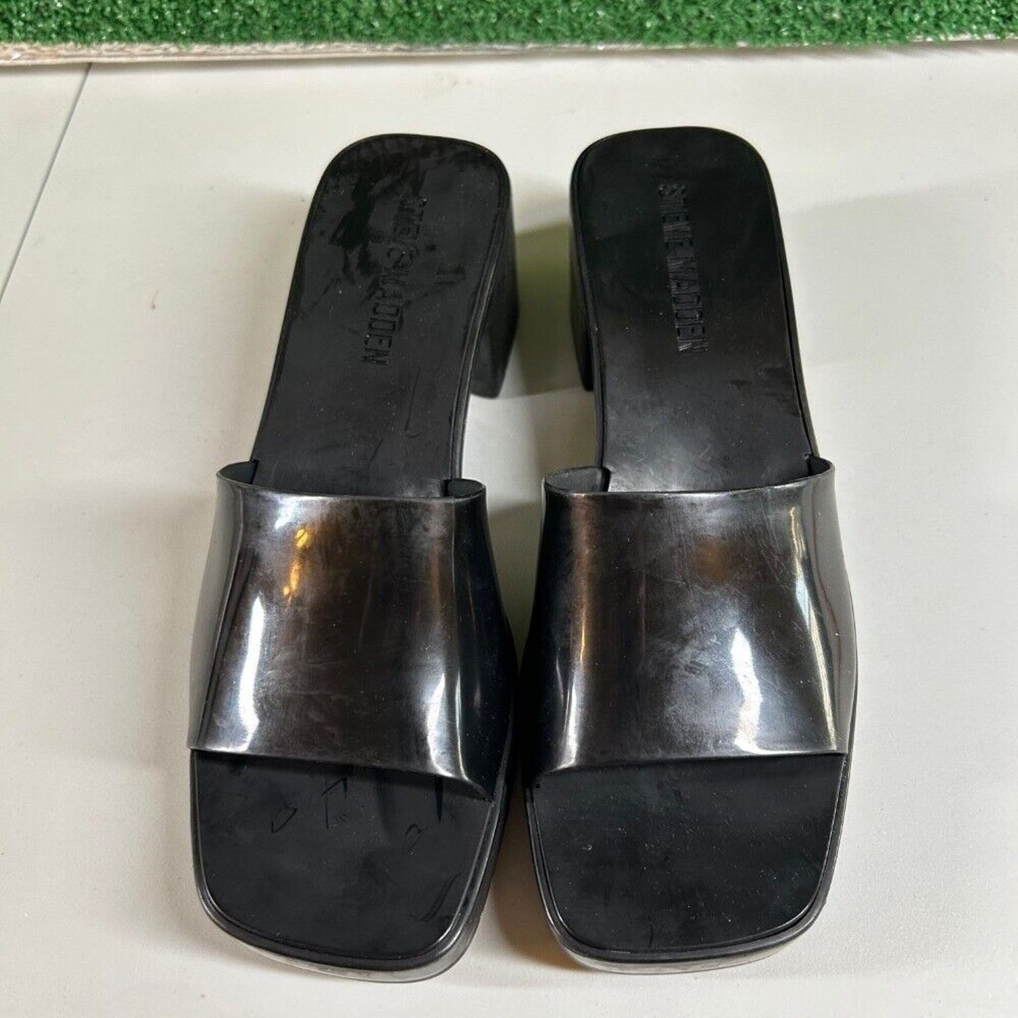 Steve Madden Harlin Platform Sandals Block Heel Slide On Mule Black Womens 7M